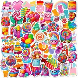 50 Colorful Candy Stickers Cupcakes Lollypops Ice Cream Drinks